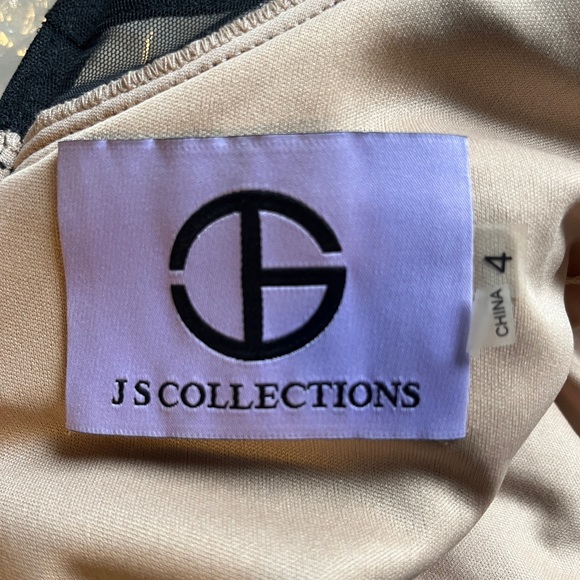 JS Collections Black Illusion Striped Evening Gown | Size 4 | Beaded Neckline - Picture 9 of 13